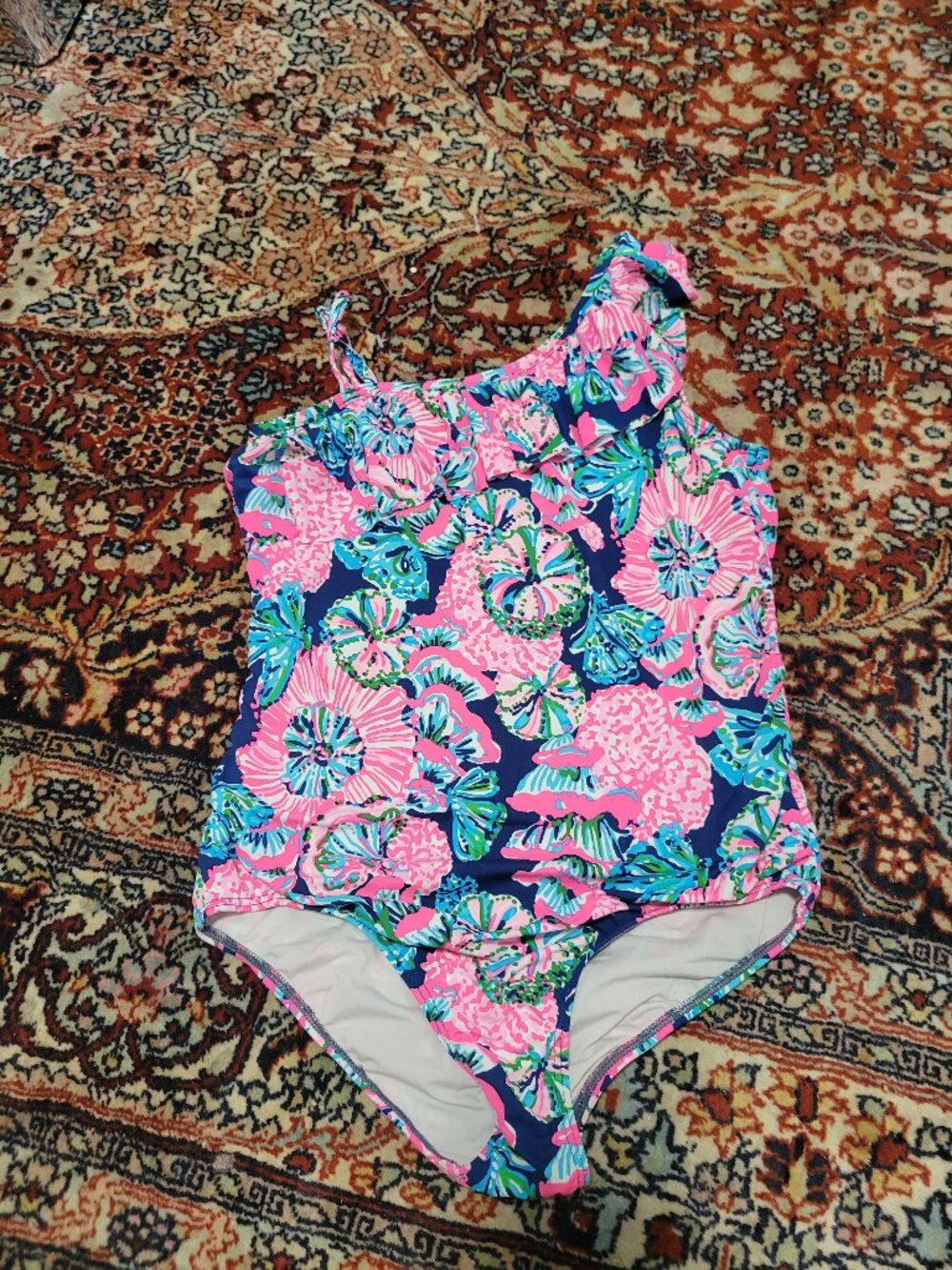 Lilly Pulitzer Child's Tropical One Shoulder with small strap One Piece Swimsuit